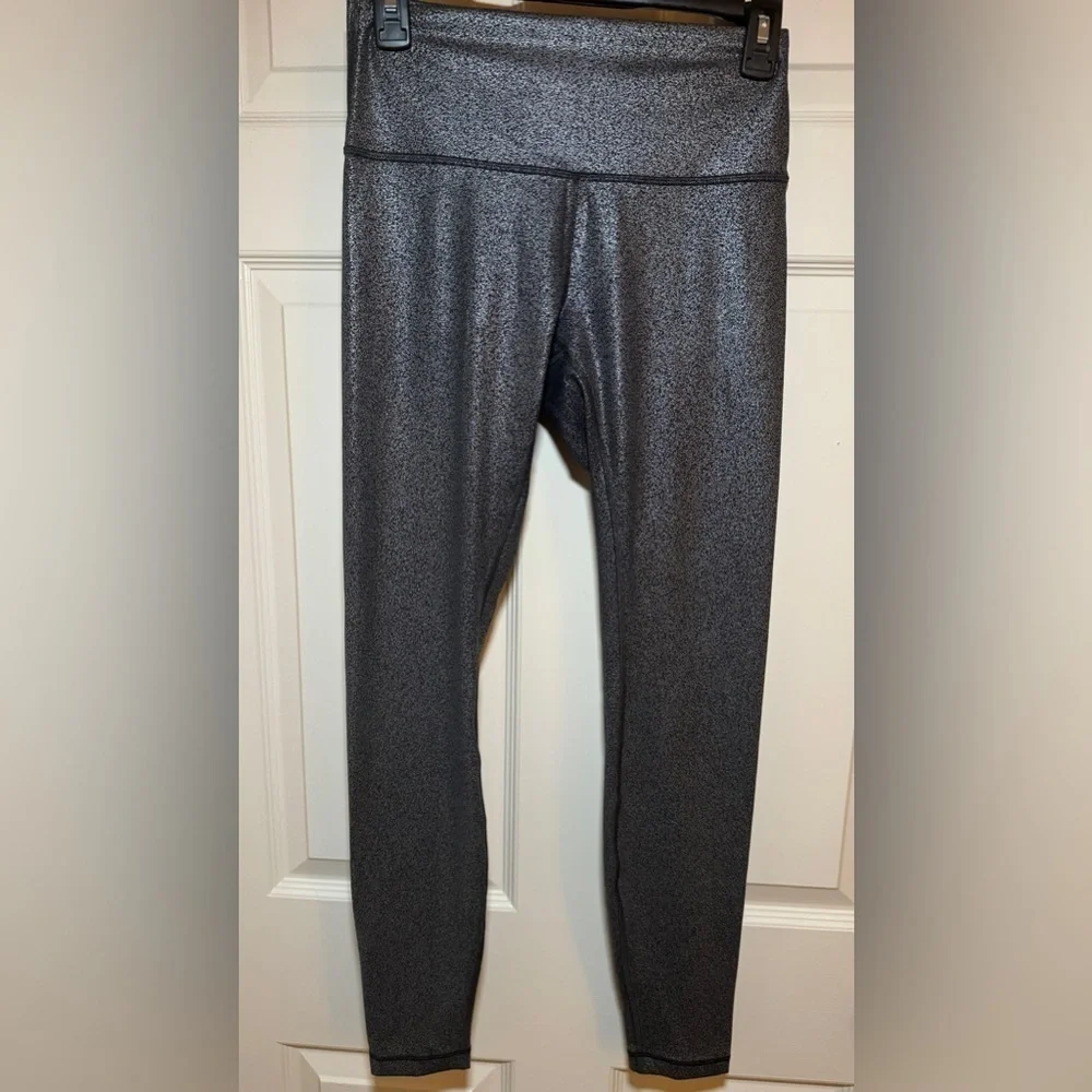 Lululemon Wunder Under HR 28” Leggings Sz 6 Black Silver Foil Luxtreme